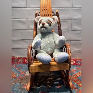 VTG HANDCRAFTED MOHAIR GRAY BROWN ARTICULATED TOY BEAR FELT FACE GLASS EYES 15"H